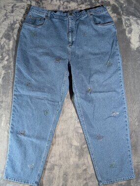 VTG Y2K Sparkly Rhinestone Jeans 20W Quacker Factory High Rise Mom Ankle Crop